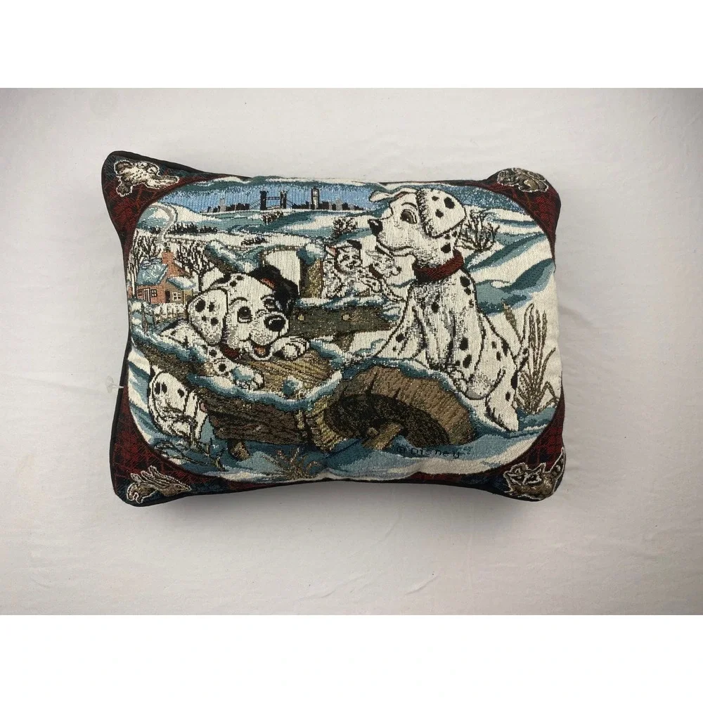 Vintage Disney 101 Dalmatians Woven Tapestry‎ Throw Pillow Winter Scene